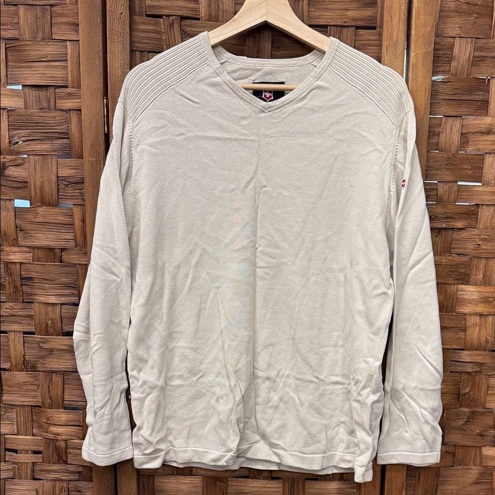 Vintage Victorinox Men's Beige Long Sleeve Shirt